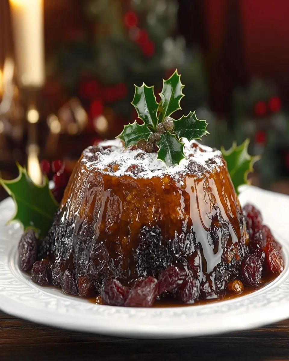 Traditional Plum Pudding with Brandy Butter Sauce First Image First Image