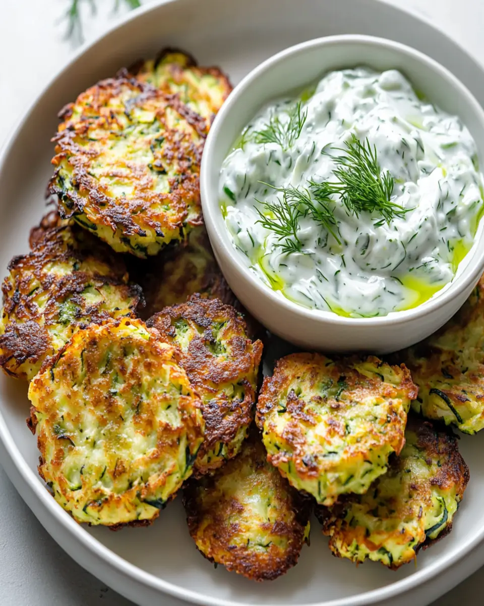 Crisp Greek Zucchini Fritters with Tzatziki First Image First Image