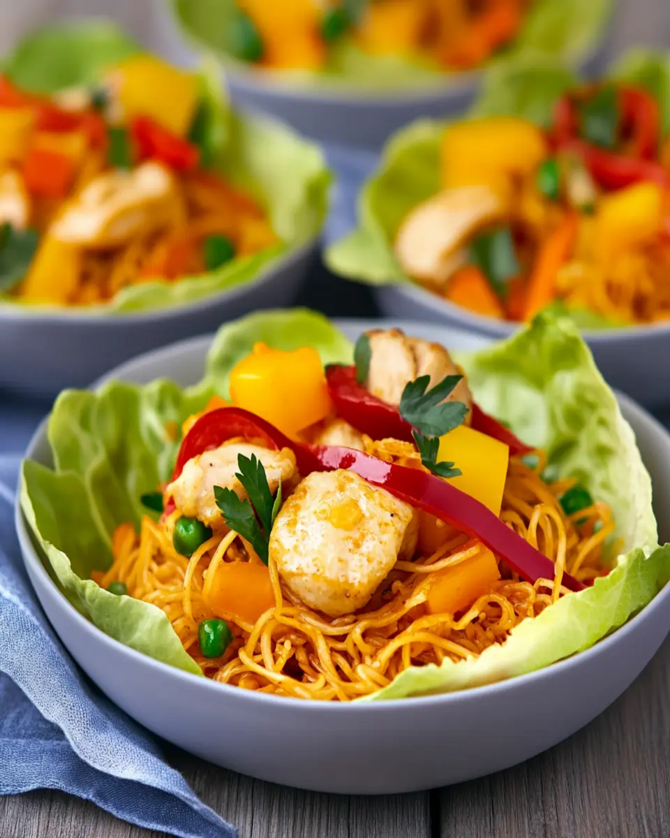 Delicious Singapore Noodle and Chicken Lettuce Cups to Savor First Image First Image